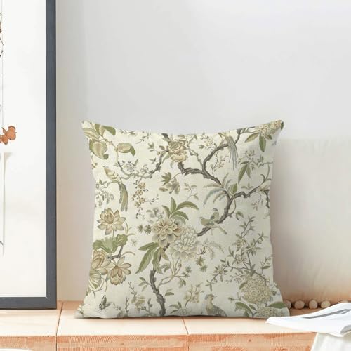 CXMEIFLY Spring Floral Birds Pillow Covers 20 x 20 Inch Set of 2 for Chinoiserie Flowers Decor Throw Pillows Sage Green Plant Outdoor Decorative Cushion Cases for Couch Bed Decorations - Image 3