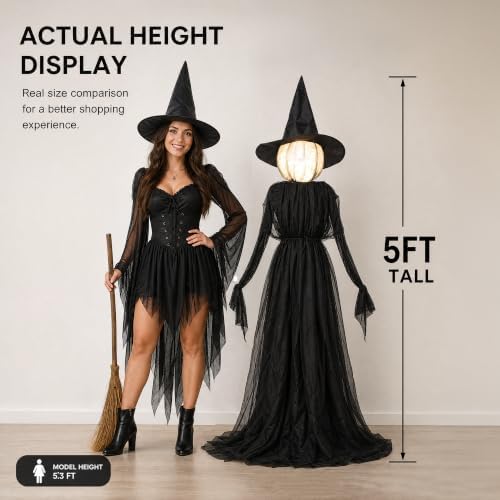 NEROSUN Halloween Witches Decorations Outdoor, 5 FT Set of 3 Light Up Holding Hands Witches with Stakes and Timer Function, Glowing Face Witch Decorations for Yard Garden Lawn Haunted House - Image 6