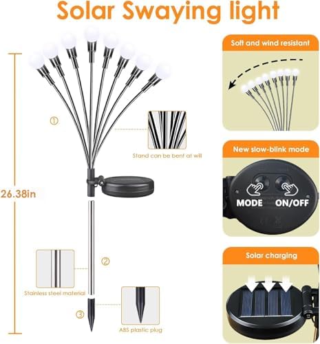 Solar Garden Lights Outdoor 8 Pack 64 LED Solar Firefly Lights Cool White - Image 6