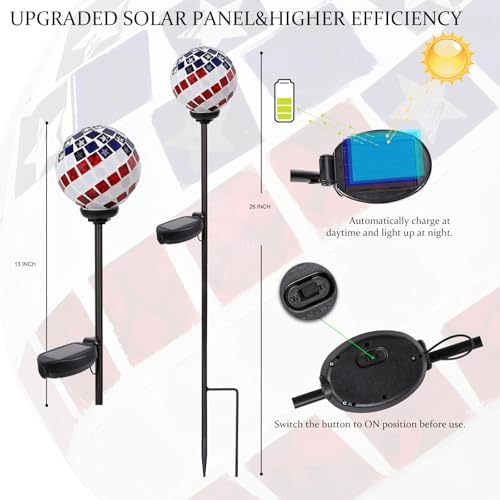 VCUTEKA Decorative Solar Garden Lights, 3.5" Mosaic Globe Outdoor Stake - Image 2