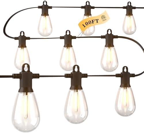 Zuske 100FT LED Outdoor String Lights with 30 Shatterproof Edison Bulbs, 2700K Commercial Grade IP65 Waterproof Patio Lights, Heavy Duty Outside Hanging Lights for Backyard, Balcony, Garden, Porch by Zuske