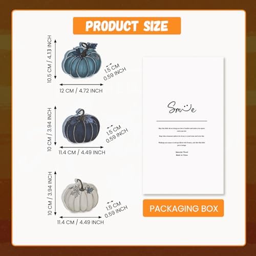 Smile Fall Wooden Decor Set 3-Piece Blue Tone Pumpkin Tabletop Signs for Autumn Harvest Home Decor - Image 2