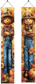 2PCS Fall Porch Sign Scarecrow Porch Banner Autumn Harvest Door Decoration Thanksgiving Front Door Decor Rustic Farmhouse Vertical Outdoor Hanging Banner for Porch Entryway 71 x 12 Inch by Unknown