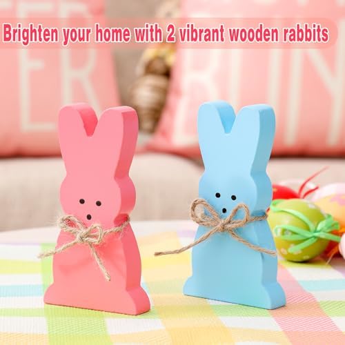 multiwins 8-Sided Easter Pillow Covers Set of 4 with 2 Wooden Bunny Decorations, 18 x 18 Inch Reversible Decor with Bunny, Floral Eggs & “He is Risen” Prints for Indoor/Outdoor, Spring Holiday Decor - Image 6