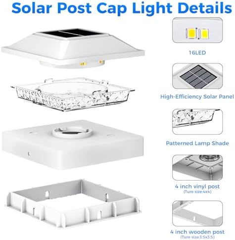 Peasur 4x4 Post Solar Lights 16 Pack, 2 Modes 16 LED Solar Post Cap Light Waterproof, Black Deck Fence Post Solar Lights Powered Outdoor, Fit 4x4 Wood/Vinyl Posts for Porch Patio - Image 6