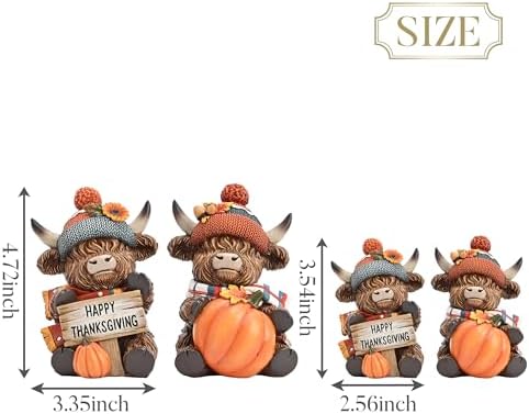 Valery Madelyn Fall Decorations for Home, 2 Pcs Thanksgiving Highland Cow Pumpkin Decor for Table Indoor Outdoor, Resin Fall Decor Sunflower Garden Figurines for Autumn Harvest Porch Tiered Tray, 5" - Image 3