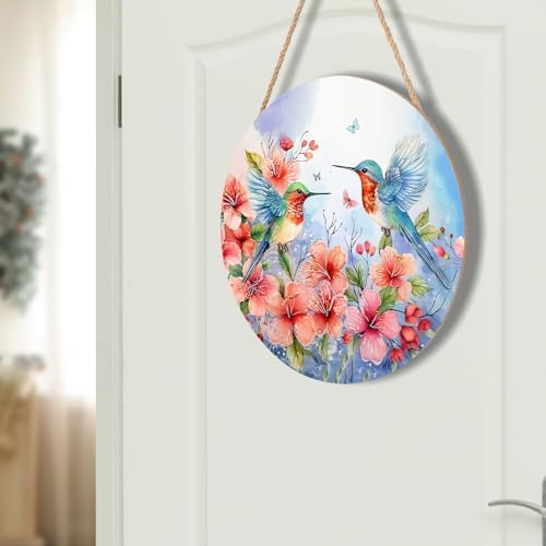 Spring Summer Hummingbird Birds Front Door Sign Farmhouse Spring Flowers Door Hanger 12"x12" Seasonal Summer Wooden Wreath for Outdoor Outside Porch Welcome Wall Hanging Decoration for Home - Image 7
