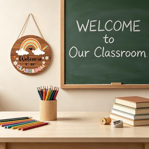 Harooni Welcome Sign for Classroom Door Sign Welcome to Our Classroom Door Decorations 12"x12" Rainbow Welcome Door Hanger Wreath Signs for School Door Hanger Teacher Gift Bulletin - Image 5