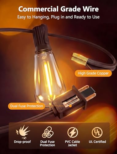 20FT ST40 LED Outdoor String Lights, Vintage Edison Patio Lights with 22 Shatterproof Bulbs, Waterproof Hanging Outdoor Lights for Backyard Porch Deck Bistro Garden, Warm White 2700K, Brown Wire - Image 6