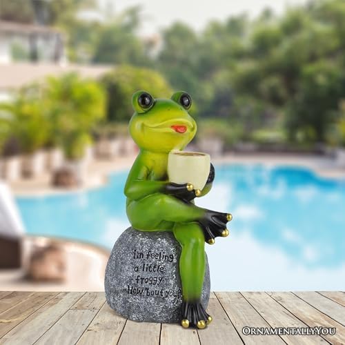 OrnamentallyYou Spring & Summer-Themed Garden Statues – Adorable Outdoor Decor for Lawn, Patio & Porch (Coffee Drinking Frog Garden Statue with Funny Quote) - Image 3