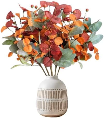14 Inch Artificial Fall Wreath Branches, Set of 8 - Lambs Ears Eucalyptus Leaves Berry Stems for DIY Autumn Wedding Home Farmhouse Decor-Stems by CIROASES