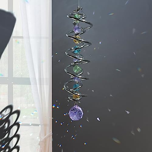 FONMY Gazing Ball Spiral Tail -Decorative Wind Spinner Sun Catcher Rainbow Maker Double-Spiral W/Purple Crystal Ball and Chain Crystals for Indoor Outdoor Garden Decoration -14 inch Height - Image 6