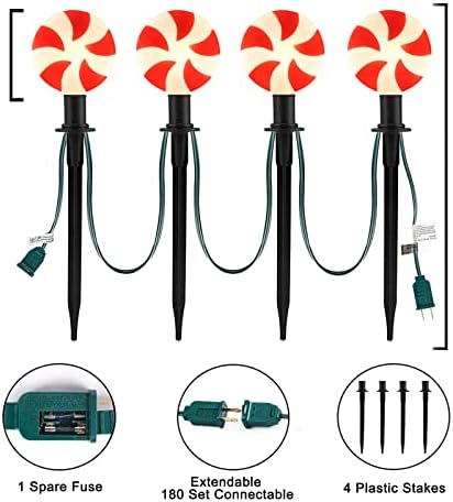 Outdoor Lollipop Christmas Pathway String Lights, 7 Feet C9 Christmas Yard Candy Shape Decorations Driveway Markers Stake Lights, Connectable Garden Markers Light for Outdoor Walkway Decor - Image 2