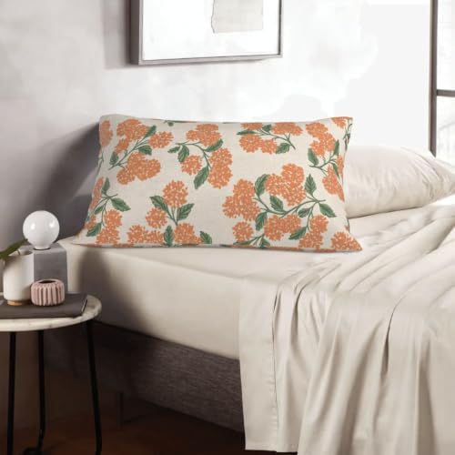 Fall Burnt Orange Pillow Covers 12x20 Inch 2 Pcs Green Hydrangea Flower Decor Throw Pillows Vintage Floral Seasonal Autumn Outdoor Decoration Pillowcase Linen Cushion Cover for Couch Sofa - Image 5