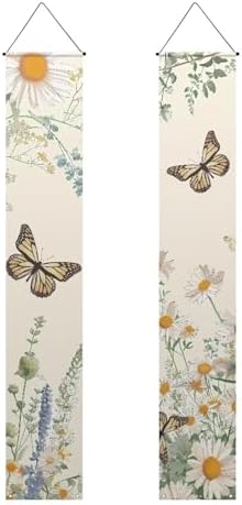 Butterfly Front Door Hanging Banner Daisy Summer Porch Sign Hanging Flag Porch Sign for Front Door Outdoor Seasonal Holiday Wedding Yard Decor Farmhouse Indoor Wall Backdrop by WelcometoLuarisgur