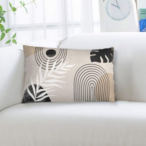 Boho Black Pillow Covers 12x20 Set of 2 Mid Century Beige Tropical Leaf Throw Pillow Covers Outdoor Decor Modern Abstract Decorative Pillow Cases Farmhouse Linen Cushion Case for Couch Sofa - Image 6