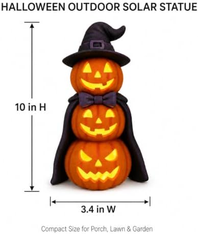 Solar Halloween Garden Statue Lighted Pumpkin Gnome Outdoor Decor - Image 5