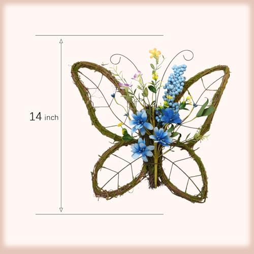 idyllic Butterfly Shaped Wreath with Pastel Berries and Floral Spring Artificial Wreaths for Front Door Decor（Blue） - Image 3