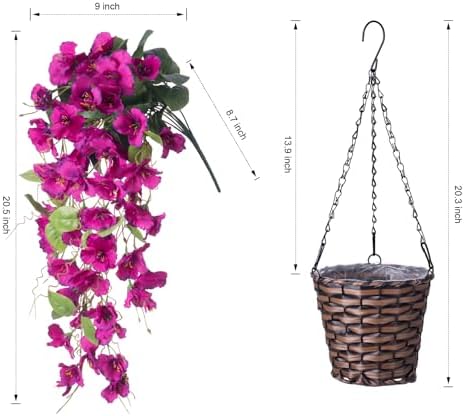 Artificial Fake Hanging Hibiscus Flowers Plants Baskets for Outdoor Decoration, Faux Silk Hibiscus Long Vines in Planter UV Resistant Realistic Flowers for Outside Porch Patio Home Decor(Purple 2) - Image 4