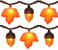 Couah 8.5 FT 3D Maple Leaf & Acorn Lights with 10 LED Plug in Fall String Lights for Indoor and Outdoor Home Bedroom Autumn Party Harvest Fall Decorations by Couah