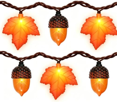 Couah 8.5 FT 3D Maple Leaf & Acorn Lights with 10 LED Plug in Fall String Lights for Indoor and Outdoor Home Bedroom Autumn Party Harvest Fall Decorations by Couah