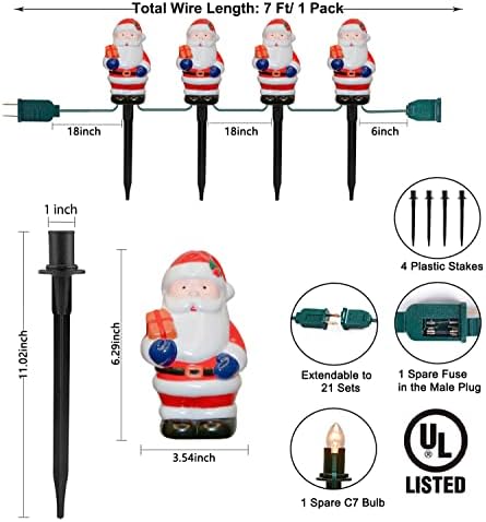 C7 Christmas Santa Pathway String Lights 7 Ft with 4 Santa Driveway Markers (E12 Socket Base, 5w) for Porch Landscape Decor Outdoor Lights for Patio Yard Garden Lawn Decoration, White - Image 2