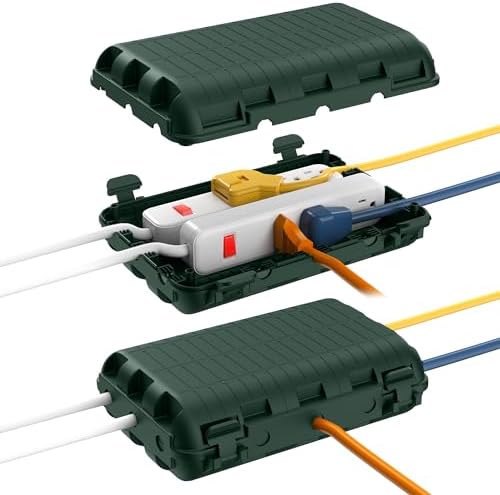 Outdoor Waterproof Electrical Box, 2 Pack Large Extension Cord Cover Protector Plug Connection Cable Safety Box IP54 Water-Resistant for Power Strip, Holiday Light and Decorations, Green by logo
