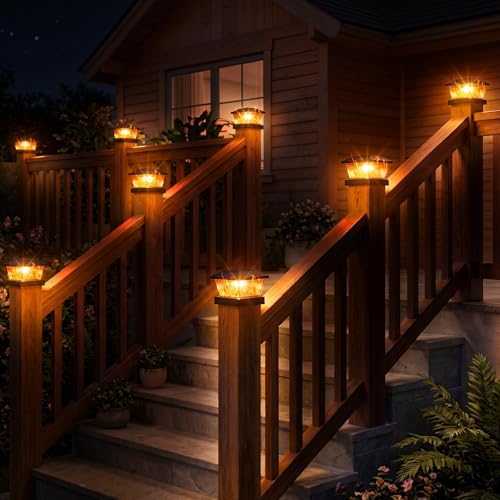 btfarm 4x4 Solar Flame Post Cap Lights, 8 Pack Fence Deck Post Light, Black - Image 6
