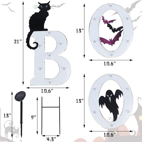 Prsildan 3 Pack Halloween Decorations Outdoor Solar Lighted Boo Yard Sign - Image 3
