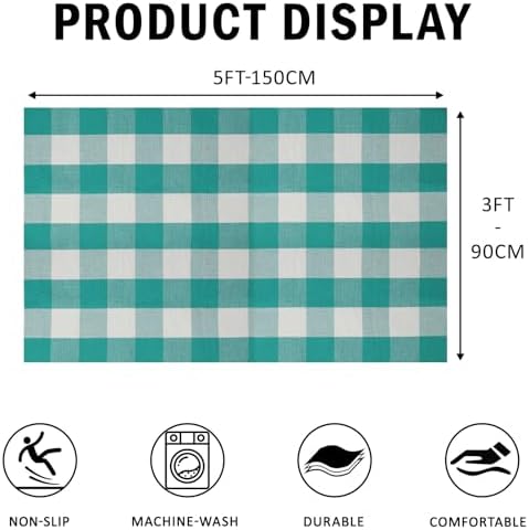 Buffalo Plaid Outdoor Rug 3x5 Ft Teal Green and White Checkered Area Rug Washable Doormats Indoor Outdoor Rugs for Layered Front Door Mats, Porch, Entryway, Kitchen, Farmhouse - Image 2
