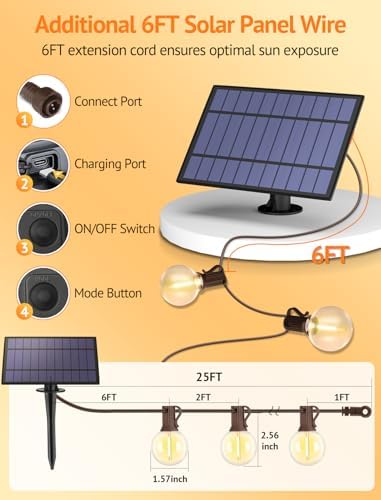 Larkvue 25FT Solar String Lights with Remote, 3 Modes, 11 G40 Bulbs, Brown - Image 4