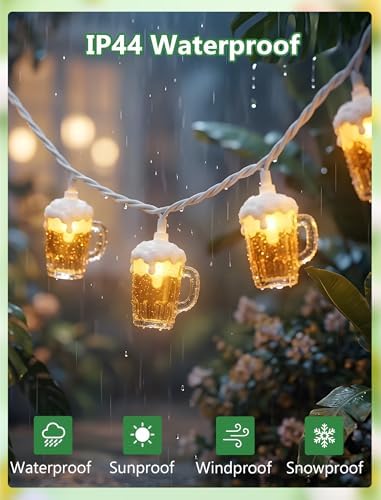 Outdoor Beer Mug String Lights Plug in, 8.5Ft 10 LED Tropical Beach Theme Beer String Lights for Cinco de Mayo Party Decorations, Hanging Tropical Party Lights Waterproof for Backyard Garden Bar Patio - Image 3