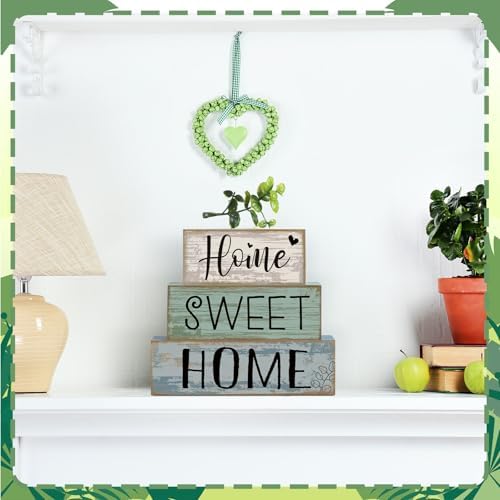 Moucuny 4 Pcs Farmhouse Table Decor Home Sweet Home Wooden Block Signs - Image 5