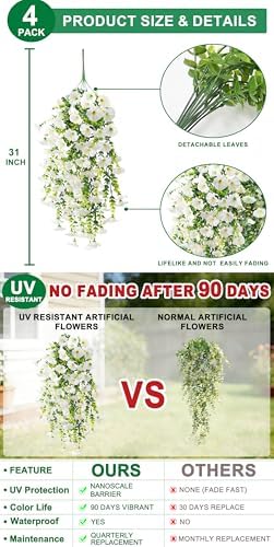 4PCS Artificial Hanging Flowers 276 Heads Faux Petunias with Eucalyptus - Image 3