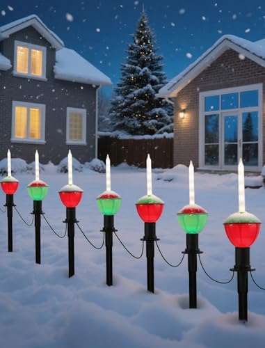 7 Pack Enchanting Christmas Pathway Lights, Whimsical Peppermint Candy Cane Bubbling Yard Stakes, Connectable Outdoor Walkway Lights for Holiday Yard, Sidewalk & Driveway Decor - Image 3