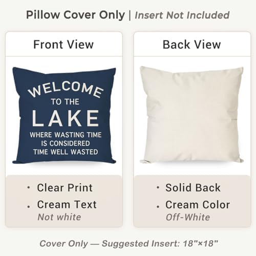 PANDICORN 18x18 Inch Throw Pillow Cover, Welcome to the Lake, Navy Blue - Image 4