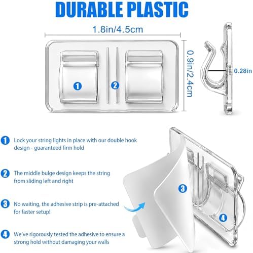 Keviyi Outdoor String Light Hooks, 26PCS Double-Hook Clear Adhesive Clips - Image 2