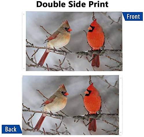 Yekiua Northern Cardinal Pair Flag 3X5 Outdoor Birds In Winter Snowy Tree Wildlife Animal Seasonal Double Sided Flags All Weather Long Lasting With 2 Brass Grommets - Image 3