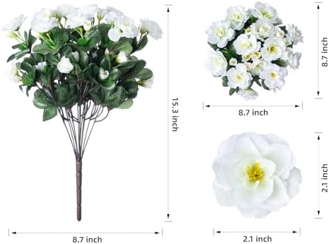 HyeFlora Artificial Fake Flowers Plants for Outdoor Outside Spring Decoration, Faux Silk White Camellia UV Resistant Realistic for Front Door Porch Planter Pot Patio Balcony, 3 Large Bundles - Image 5
