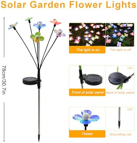 Solar Flower Lights Outdoor Waterproof 4 Pack of 6 LEDs Garden Solar Firefly Lights Decorative for Garden, Yard, Backyard - Image 5