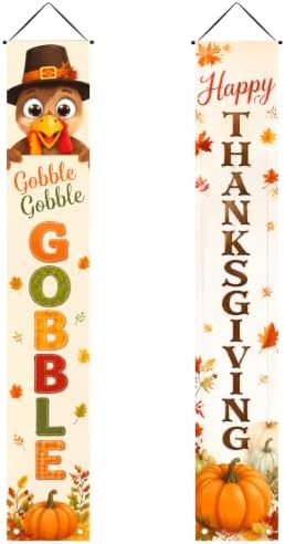 IVN Thanksgiving Turkey Pumpkin Porch Banners 12x71 Inch Set of 2 by IVN