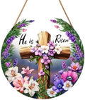 Harooni Easter Cross Sign, 12inch Bright/Vibrant Wooden Wall Mount Rustic Sign with 'He is Risen', Includes Twine, 12x12 inches by welcometoourhome