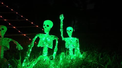 2 Pack Halloween Skeleton Decor 36" Lighted Realistic Skulls (Green) - Image 2