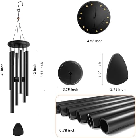 Bursvik 37" Aluminum Wind Chimes for Outside (Whole Black), Patio Zen Decor - Image 3