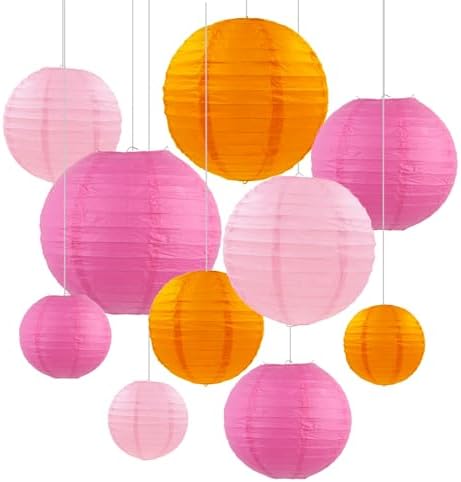 ZOOYOO 10Pcs Paper Lanterns,Pink Orange Round Hanging Tissue Paper Lanterns Decorations for Birthday,Wedding,Graduation,Baby Shower,Mother's Day,Fall Garden Home Decor by ZOOYOO