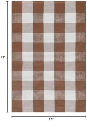 KOZYFLY Buffalo Plaid Area Rugs 2.3x3.6 Ft Front Door Mat, Brown and White - Image 2