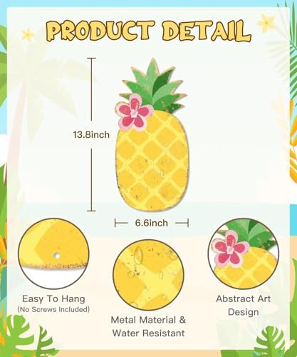 Putuo Decor Pineapple Metal Wall Decor, 13.78" x 6.64" Summer Tin Wall Sign, Tropical Fruit Hanging Art for Beach House Patio Porch Garden Pool Tiki Bar Summer Home Decor - Image 2