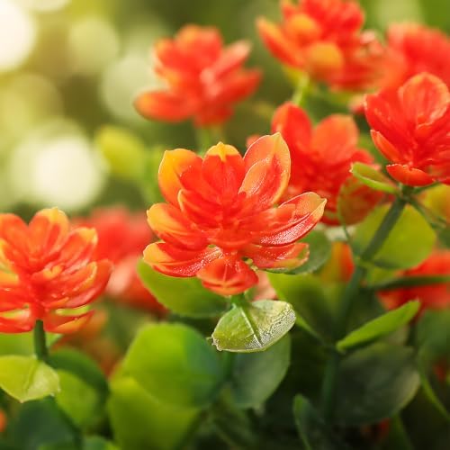 CLEANGOR 24 Pcs Artificial Mums for Outdoors, Fall Flowers (Orange Red) - Image 4