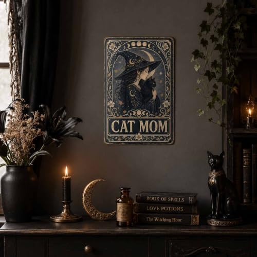 Halloween Metal Art Sign Vintage Cat Mom Witch Wall Decor - Image 5