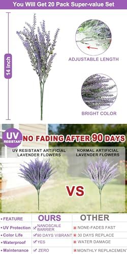 TURNMEON 20 Bundles Artificial Lavender Flowers for Outdoors Summer Decor - Image 2